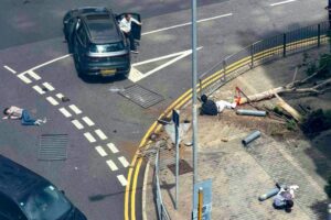 The vehicle, which has both local and mainland Chinese number plates, veered onto the pavement. Photo: Handout