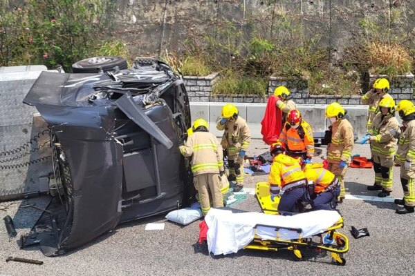 Truck driver injured as vehicle slams into fire engine on Hong Kong highway