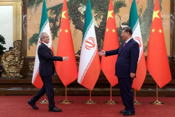 Iranian President Masoud Pezeshkian and his Chinese counterpart, Xi Jinping, in Beijing, September 2, 2025.