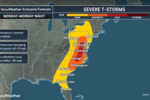 AccuWeather forecast map for Monday, March 16.