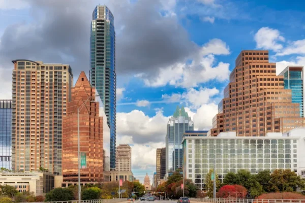 Austin Downtown Skyline sunny day in Austin Texas, USA