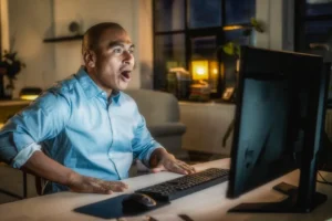 Investor reacting to Nvidia's stock price rising.