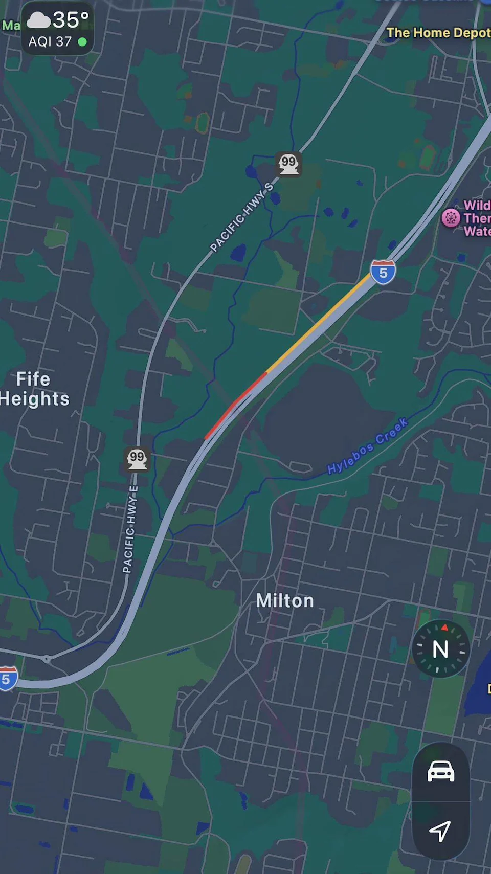 A traffic map shows the area of the crash near Fife early Sunday morning.