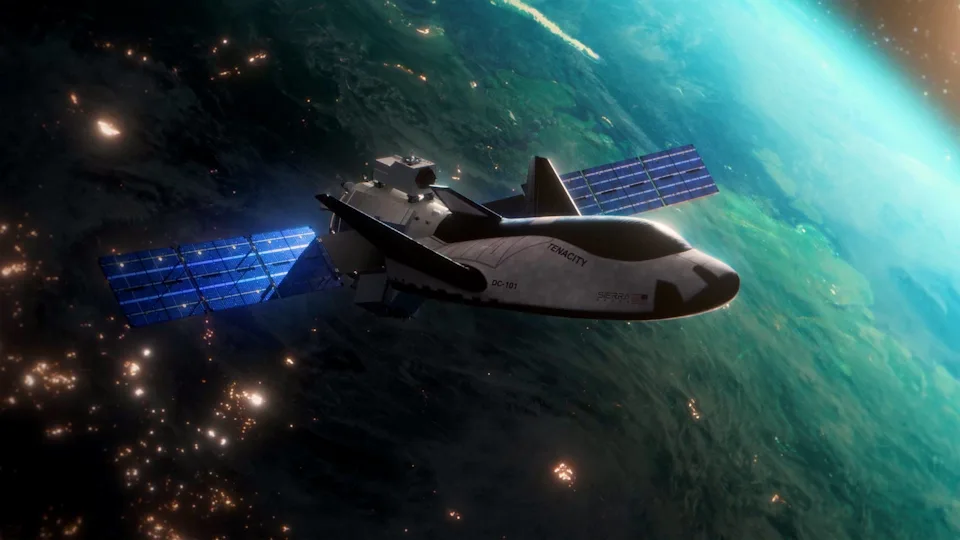 An artist's rendering of Sierra Space's Dream Chaser uncrewed space plane.
