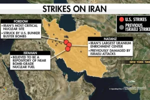 Map of US strikes on Iran