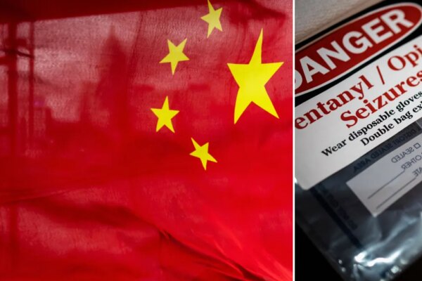 Chinese flag and evidence of fentanyl