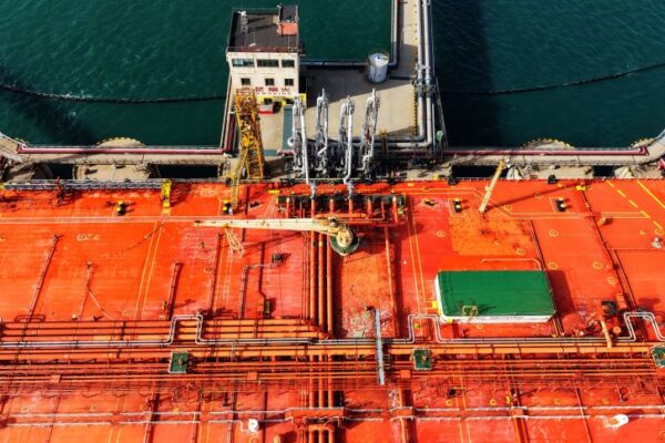 A tanker berthed and unloaded imported crude oil at the Qingdao Port crude oil terminal in Qingdao, China, on November 28, 2025.