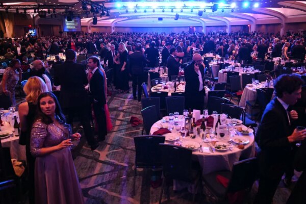 Guests seen inside the ballroom after shots were reportedly fired during the White House Correspondents dinner at the Washington Hilton