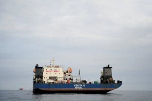 A large vessel at sea.