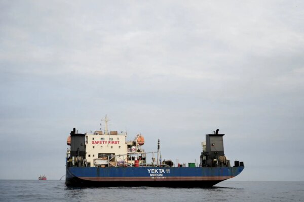 A large vessel at sea.