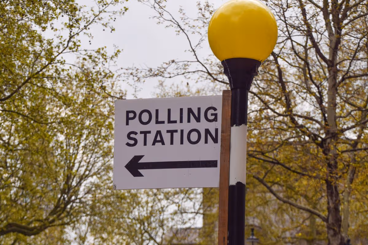 London, UK - May 1 2021: Polling Station sign in central London.