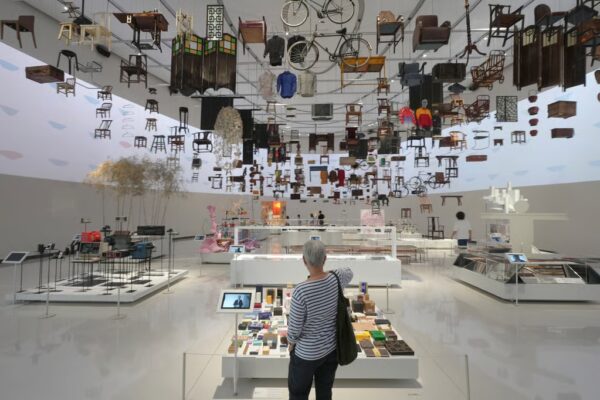 A visitor takes in the “Design100: Design People Life” exhibition at Shenzhen Bay Culture Square. Photo: Sun Yeung