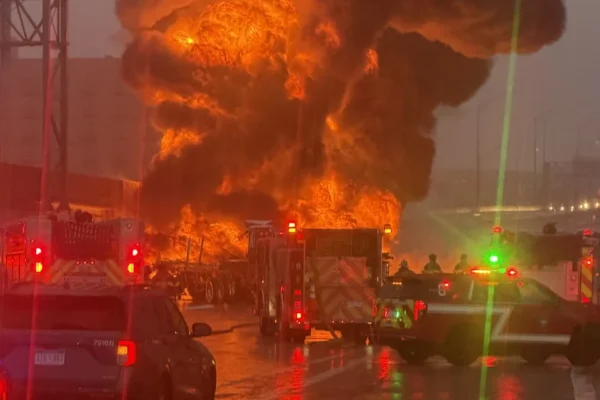 A tanker truck caught fire after crashing on southbound US-131 at I-196 near Exit 86A Saturday. (Courtesy)