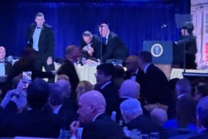 Secret service agents respond during the White House Correspondents Dinner in Washington. (AP)
