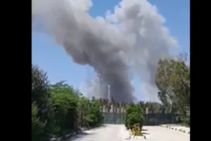 Visuals showing smoke coming out of a site that was attacked by the US on Kharg Island.