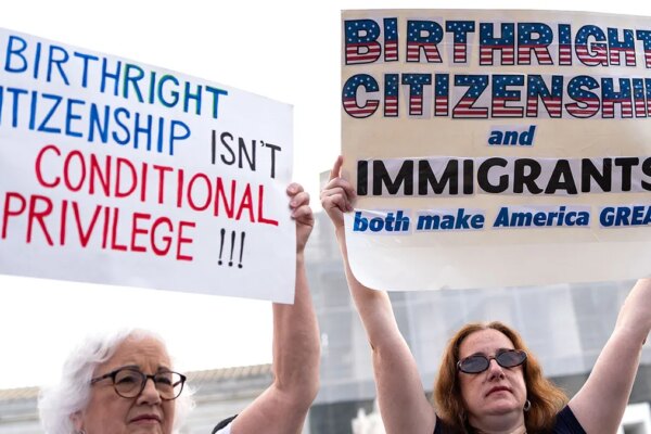 Demonstrators gather outside the Supreme Court in Washington, D.C., in support of birthright citizenship.