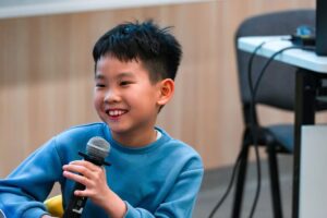 Aidan, eight, shares his experience of using the Hong Kong Children’s Hospital’s VR technology ahead of his operation in 2024. Photo: Jelly Tse