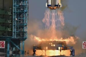 A Chinese Long March-2F carrier rocket lifts off.