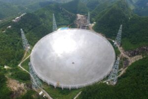 The Five-hundred-meter Aperture Spherical Telescope, the worlds largest single-dish radio telescope. Photo from National Astronomical Observatories, Chinese Academy of Sciences