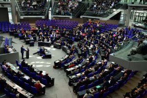 German Chancellor Friedrich Merz addresses delegates in the Bundestag.