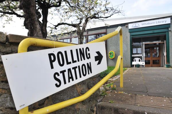 A polling station at Whitburn Library in Whitburn Village, South Tyneside.