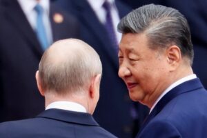 Russian President Vladimir Putin and Chinese President Xi Jinping attend a welcoming ceremony at the Great Hall of the People in Beijing, China May 20, 2026.