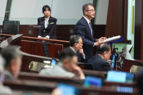 Financial Secretary Paul Chan Mo-po delivers the budget at the Legislative Council on February 25. Photo: Eugene Lee