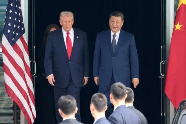 US President Donald Trump and Chinese President Xi Jinping walk as they leave after a bilateral meeting at Gimhae International Airport, on the sidelines of the Asia-Pacific Economic Cooperation (APEC) summit, in Busan, South Korea, October 30, 2025.