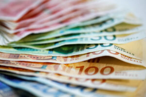 New Israeli Shekel banknotes are seen in this picture illustration.