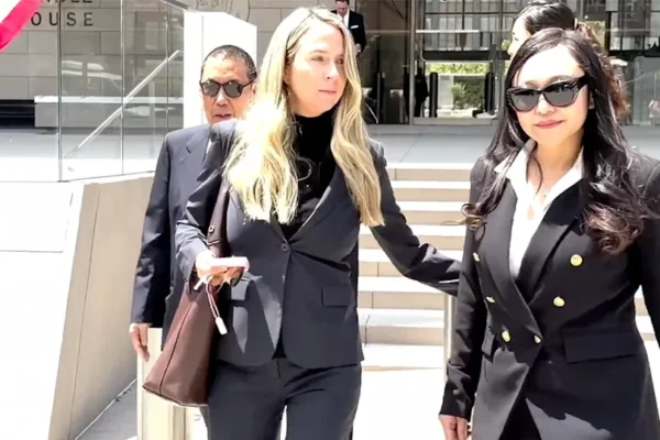Former Arcadia, California, Mayor Eileen Wang leaves federal court after pleading guilty to acting as an illegal agent of the Chinese government