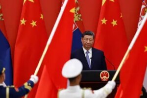 Chinese President Xi Jinping attends an awarding ceremony for Friendship Medal of the People's Republic of China, at the Great Hall of the People in Beijing, China Monday, May 25, 2026 (Tingshu Wang/Pool Reuters via AP)