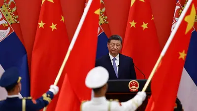 Chinese President Xi Jinping attends an awarding ceremony for Friendship Medal of the People's Republic of China, at the Great Hall of the People in Beijing, China Monday, May 25, 2026 (Tingshu Wang/Pool Reuters via AP)