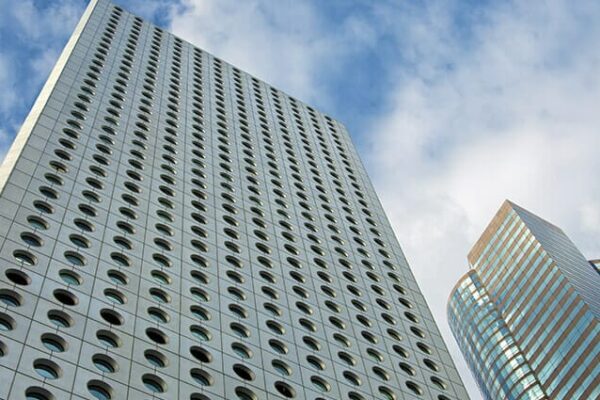 Skyscrapers Jardine House and Exchange Square in the central business district on Hong Kong Island, Hong Kong