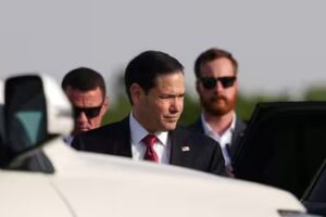 United States Secretary of State Marco Rubio prepares to board his plane at Jaipur International Airport in Jaipur, India, Tuesday, May 26, 2026. (AP )