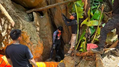 Thai rescuers arrived at the site on Sunday to provide assistance. (Metta Tham Rescue Kalasin via AP)