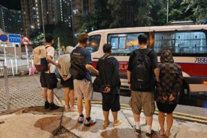 Hong Kong police arrest three women on May 19, 2026, on suspicion of manufacturing and trafficking dangerous drug etomidate in a public housing flat in Tsuen Wan's Lei Muk Shue Estate. Photo: Hong Kong Police Force.