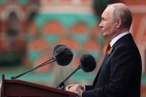 Russia's President Vladimir Putin gives a speech during the Victory Day military parade at Red Square in Moscow. (AFP)
