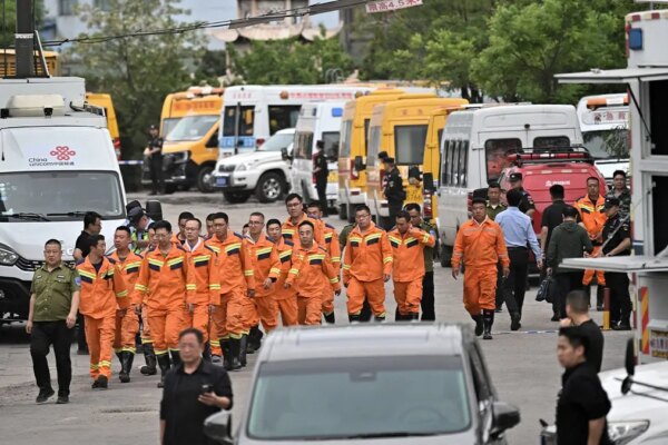 large group of first responders walking