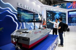 April 28, 2026: A Beidou-enabled unmanned boat 3D exhibition area is showcased during the 9th Digital China Summit in Fuzhou, China. This year’s summit highlighted recent achievements and technological innovations in the digital sector.
