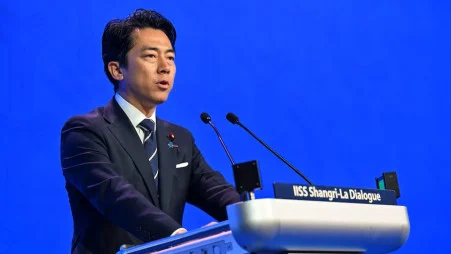 Shinjiro Koizumi, Japan's defence minister, speaks at the Shangri-La Dialogue security summit in Singapore, 31 May 2026. Photo: Reuters