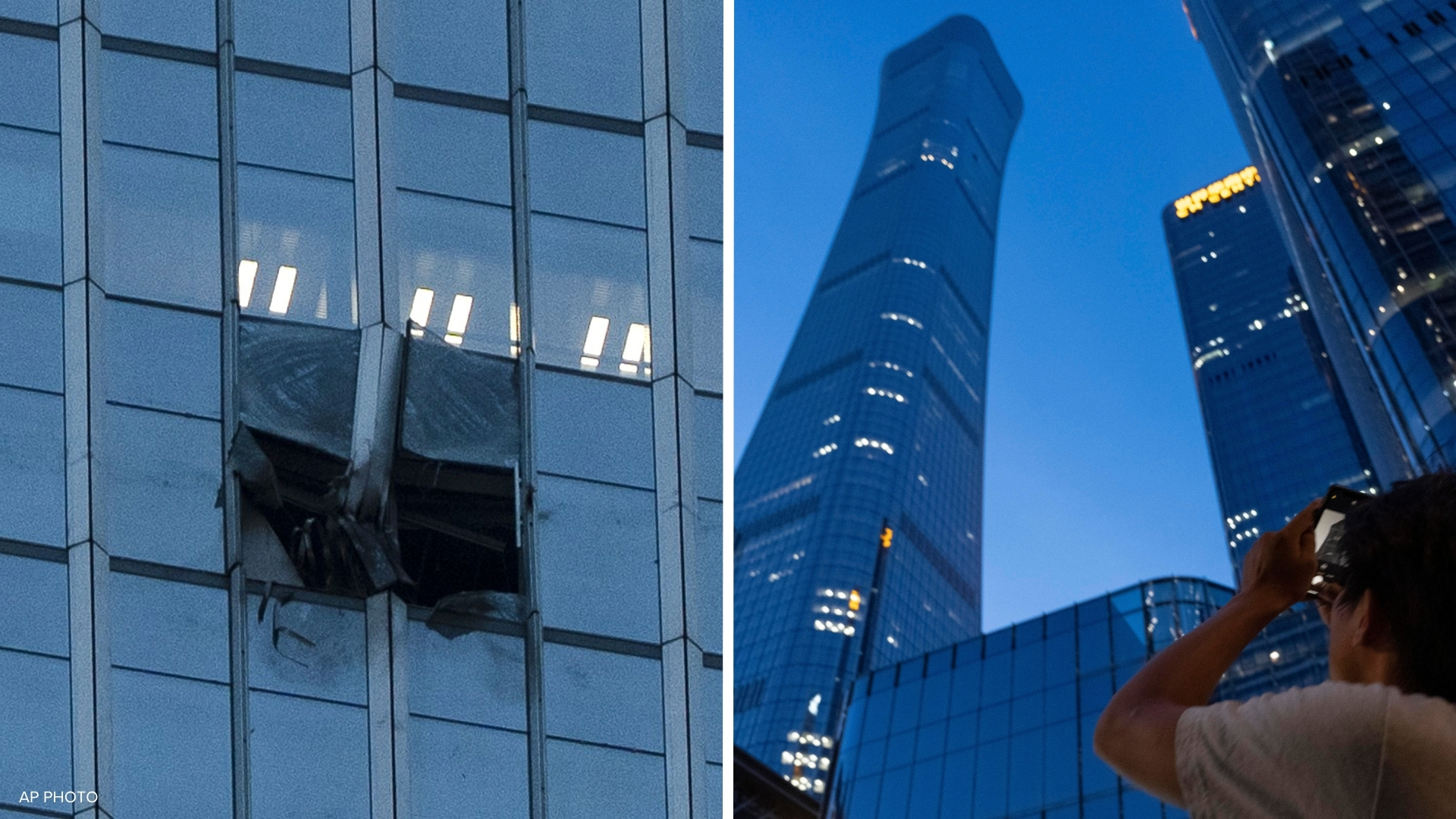 The surface of the Citic Tower also known as Zun Tower is damaged in Beijing, China, Friday, June 26, 2026.
