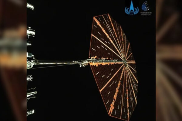 A photo of one of Tianwen-2's hexagonal solar panels taken in space