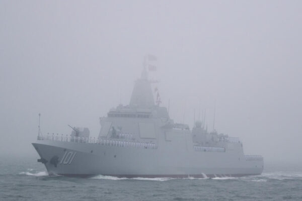 The Renhai-class destroyer Nanchang of the Chinese People's Liberation Army Navy sails off the coast of Qingdao in eastern China