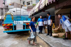Water tanks and two water trucks were deployed to provide access to drinking water. Photo: Sam Tsang