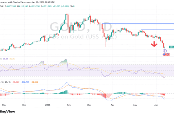 Selling Pressure Intensifies, $4,000 Under Threat (chart)