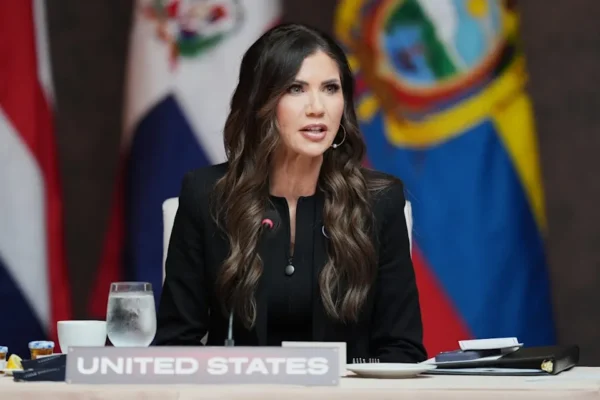 Former Homeland Security Secretary Kristi Noem claimed on Fox News Tuesday that China has a 'thousand-year plan' to destroy the United States (AFP/Getty)