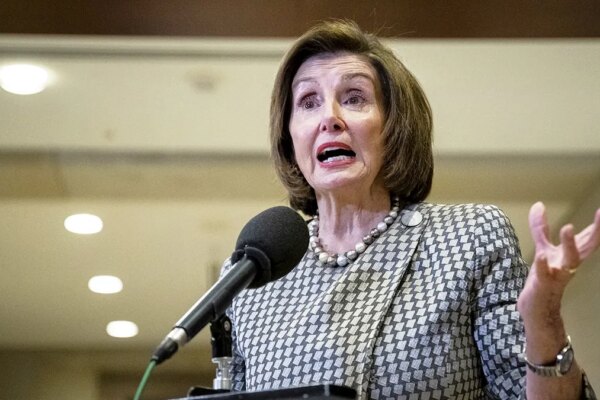 Rep. Nancy Pelosi speaking to media after classified TikTok briefing at US Capitol in Washington, D.C.