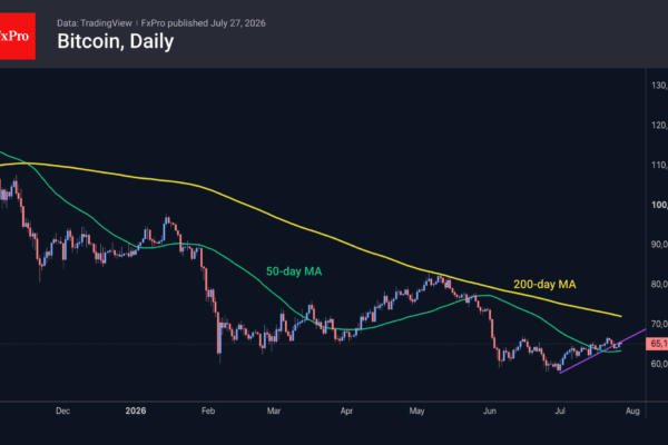 Fig. 1. Bitcoin has resumed its upward trend following the sell-off at the end of the week.