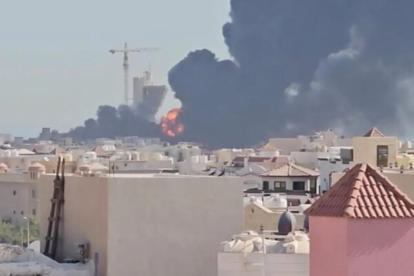 Smoke billows near the oil facility in Mangaf, Kuwait, July 18, 2026, in this screen grab obtained from a social media video.