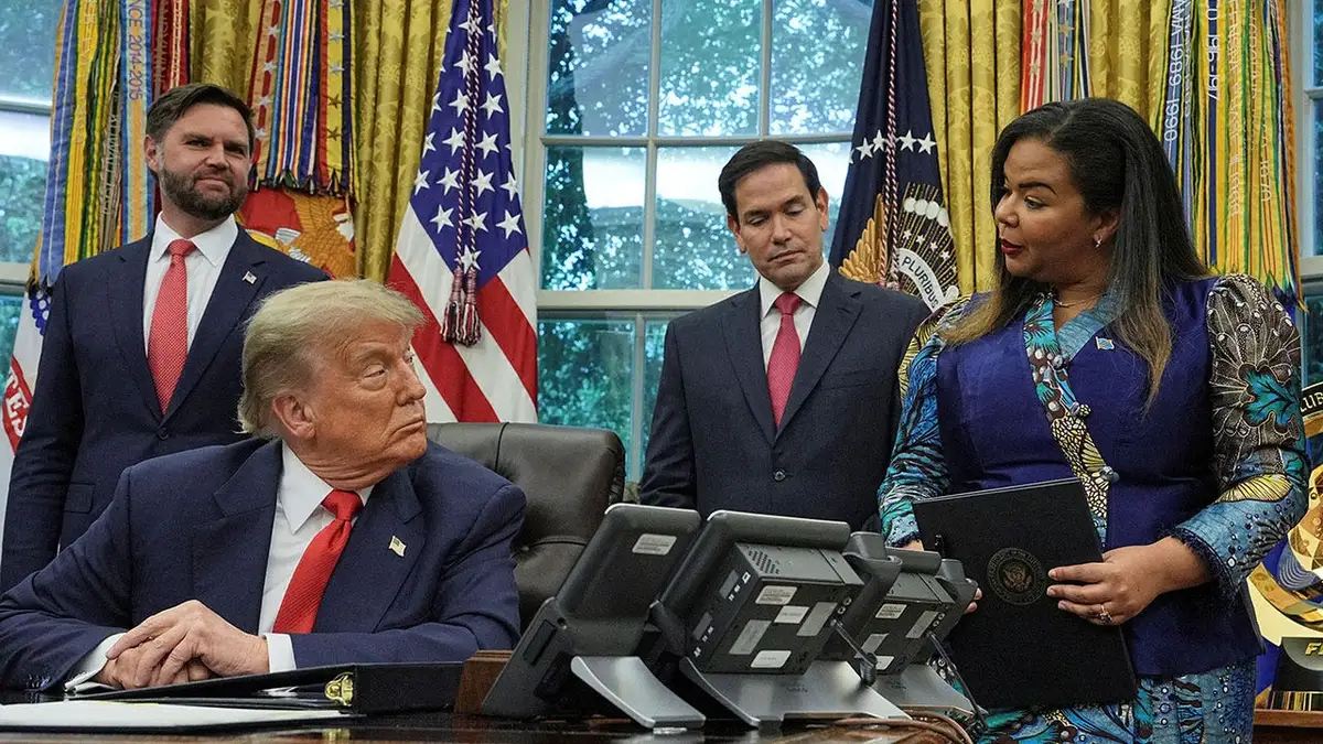 Donald Trump and Democratic Republic of the Congo's Foreign Minister Therese Kayikwamba Wagner